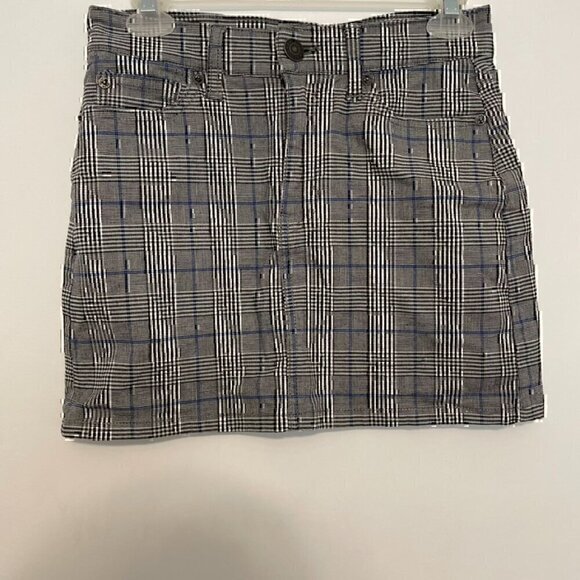 AMERICAN EAGLE Super Stretch Hi-Rise Mini Skirt Gray Black Plaid High Waisted 00 - Picture 5 of 12
